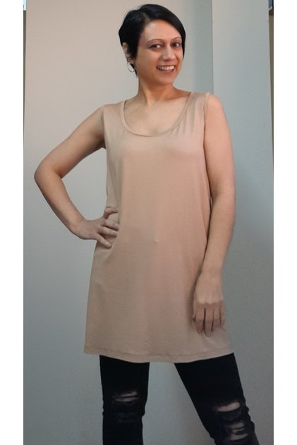 Nude thick strappy combed cotton viscose T-shirt
