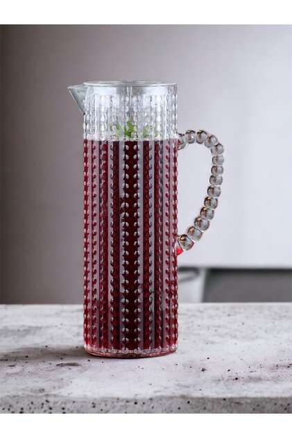 Modern Kristal Boncuklu 1,5 Lt Su ve Meşrubat Sürahi & Karafı (Kırılmaz Akriliktir)