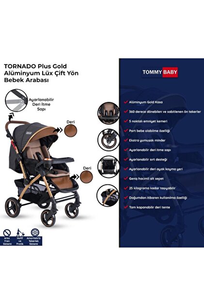 Tommybaby Tornado Plus Gold Alüminyum Lüx Çift Yön Bebek Arabası - 9