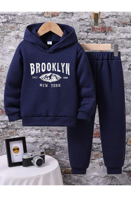 Kids Unisex Navy Blue Brooklyn Bottom Top Tracksuit Set