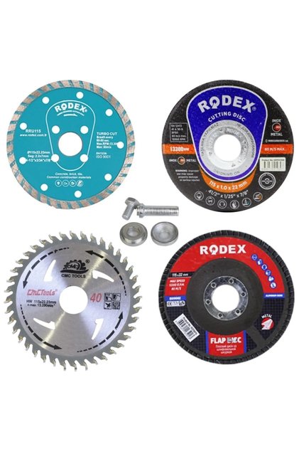 5 Parça Mermer Inox Ahşap Metal Flap Kesici Kesme Disk Spiral Avuç Içi Taşlama Seti 115 mm