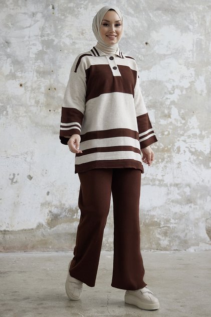 Riana Wide Leg Knitwear Suit - Bitter Brown