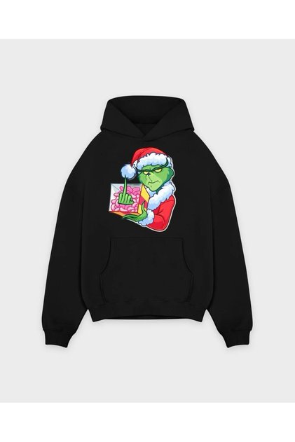 Unisex Regular Cut Kangaroo Pocket Hooded Long Sleeve GRINCH Printed Sweatshirt