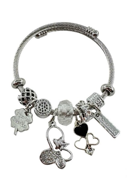 Steel Bracelet, Dangle Bracelet, Steel Zircon Stone BraceletCharm