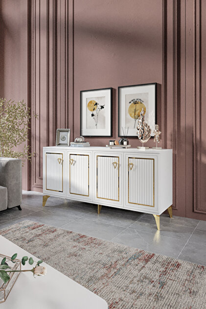 Trend Konsol Mdf Mebran Kapak Beyaz Gold