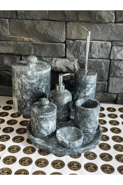 Smoked Marble 7-Piece Bathroom Set with Self Handle