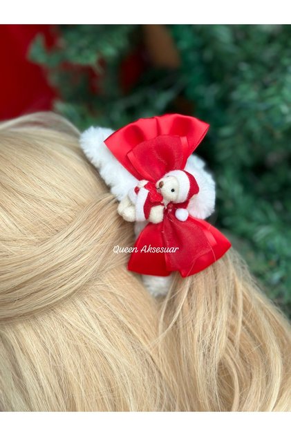 luxury custom design cute plush christmas teddy bear white plush red clothespin clip-on buckle women's children