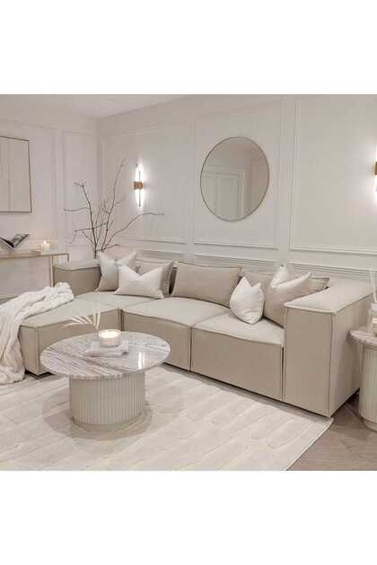 ERİZA Relax Soft Köşe Takımı 4 Modül (KREM) Kadife Babyface 03