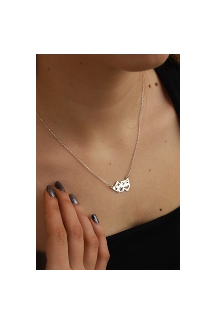 Gümüş Tiyatro Maskesi Unisex Hediyelik Kolye