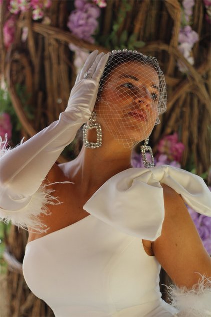 Elegant Bridal Gloves With Feather Long Elbow Length Bridal Gloves Satin Gloves For Prom Night