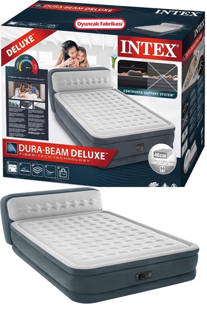Intex Queen Dura-Beam Elektrikli Peluş Başlıklı Çift Kişilik Şişme
