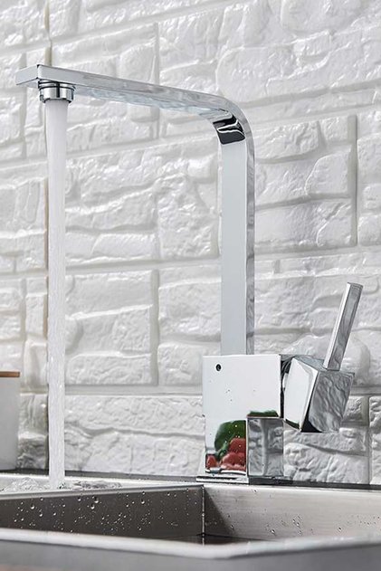 Mix Kuğu Kare Mutfak Evye Bataryası Sıcak Soğuk Su Çıkışlı