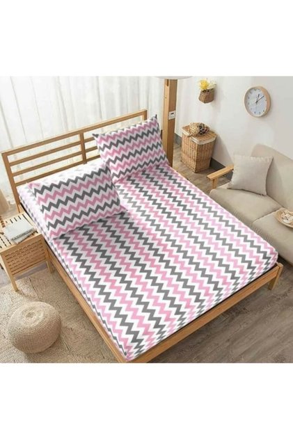 Life (120) Single Elastic Sheet 1 Piece Pillow Case 120x200 Pink Gray Ecpembezizag21