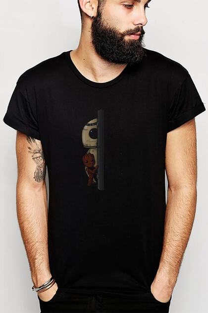 Baby Groot Robotic Printed Black Men's Knitted Tshirt