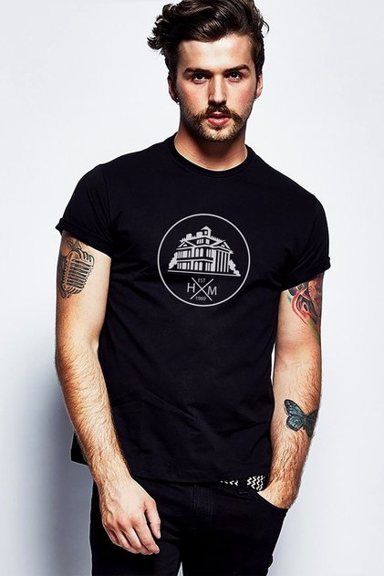 Silhouette Haunted Mansion Logo Printed Black Men's Knitted Tshirt T-shirt T-Shirt T Shirt