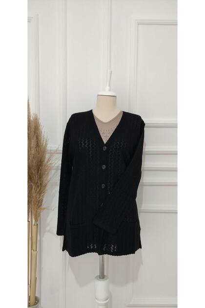 Women's Black Mother Thin Knitwear Cardigan