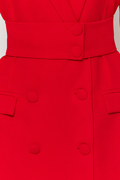Trendyol Collection Red Belted Button Detail Mini Jacket Woven Dress  TWOAW24EL00497- Trendyol