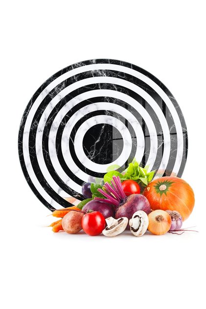 Round Glass Cutting Board, Black and White Marble Patterned , 30x30 cm