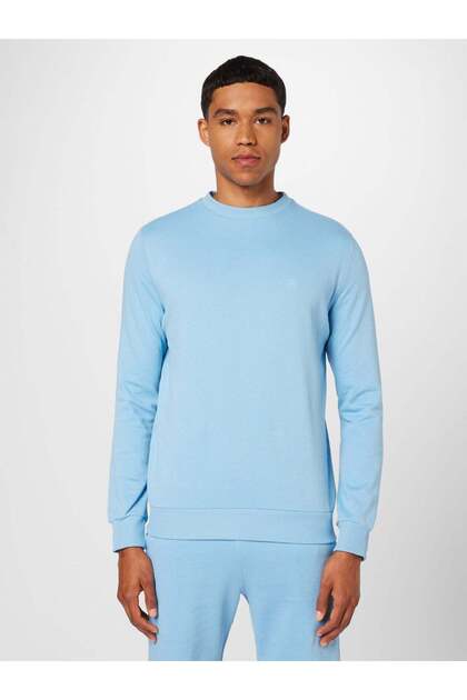 Açık Mavi Bisiklet Yaka Basic Pamuklu Regular Fit Erkek Sweatshirt CORE