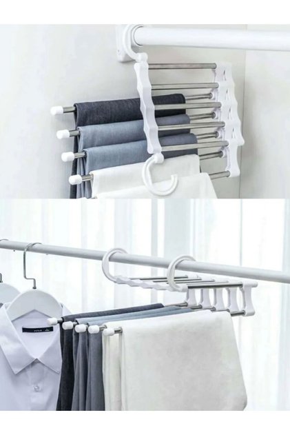 5-Piece Foldable Wardrobe Iron Hanging Pants Hanger Movable Portable Hanger Organizer