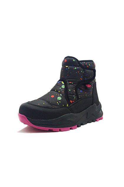 Black Fuchsia Patterned Waterproof Velcro Children's Boots