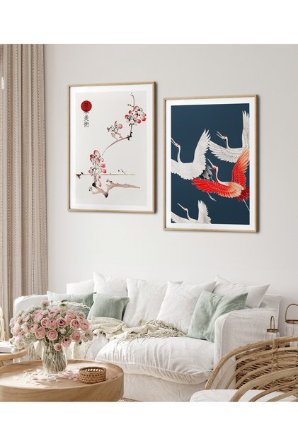 Set of Two Framed Painting Stork Poster Painting Binary12