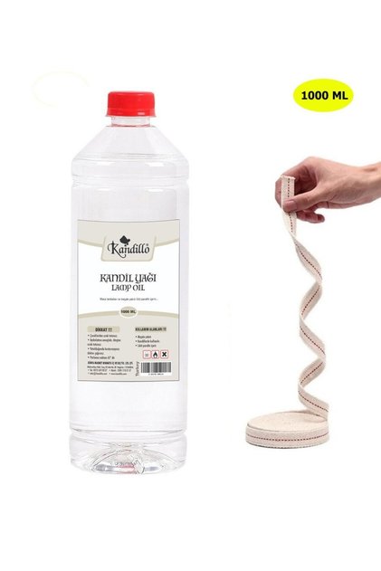 Kandillo Şeffaf Kandil Yağı İç Mekan 1 Lt + 50cm Fitil