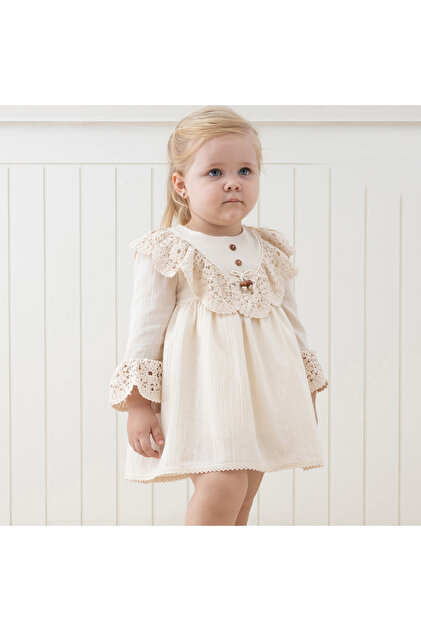 PARK BEBE baby girl linen dress lace detail 100% cotton organic fabric- Trendyol PARK BEBE baby girl linen dress lace detail 100% cotton organic fabric- Trendyol