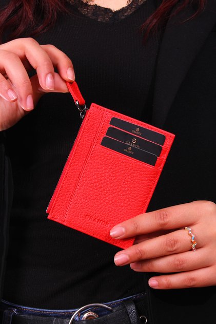 853 Unisex genuine leather slim card holder RED