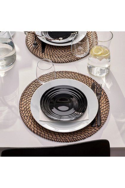 4 Pieces Cake & Dessert Plate Tempered Glass Shiny Black 19 cm