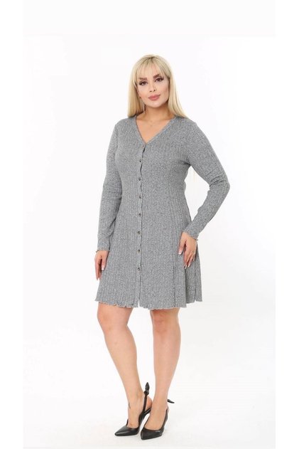 Women's Plus Size Buttoned Ribbed Camisole Dress 21074 Gray