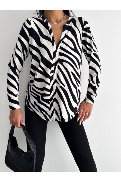Women's Long-Sleeve Patterned V-Neck Loose Blouse AYD003