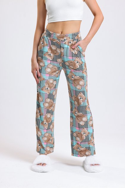 Women's Yumoş Bear Patterned Pajama Bottoms