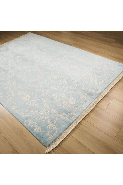 Fiber Serisi Damask Desenli El Dokuma Halı-fıber Blue Beıge