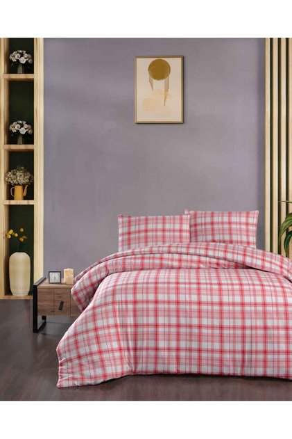 Cotton Collection Flannel R Double Duvet Cover Set Plaid Red