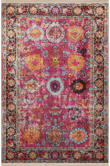 Pink Themed Multicolor Traditional Motif Ethnic Patterned Vintage Decorative Carpet 2661