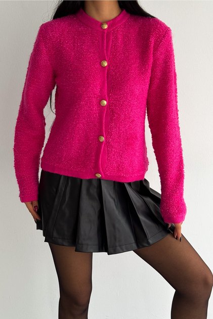 Fuchsia Standard Size - Gold Button - Teddy Knitwear Cardigan