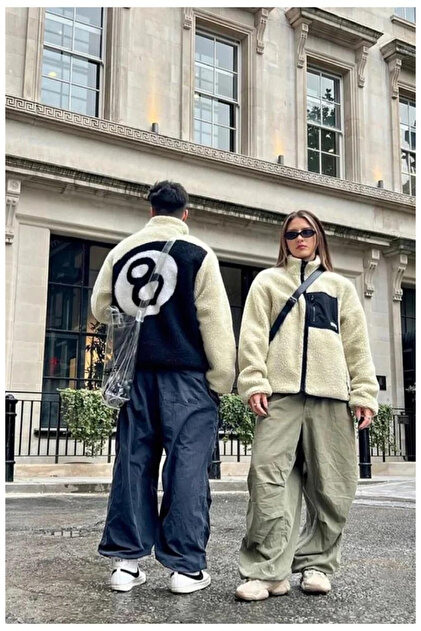 Genel Markalar EYSA Stussy 8 Ball Fleece Unisex Fermuarlı Krem