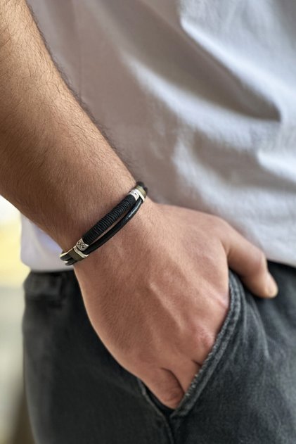 Men's Handmade Rope Wrapped Genuine Leather Ethnic Bracelet
