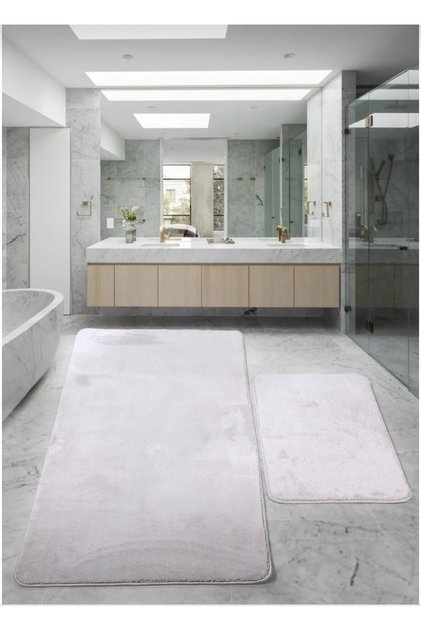 Gray 80x150 + 50x80 cm Large Size 2-Piece Bathroom Rug Mat Set Non-Slip Toilet Seat Set