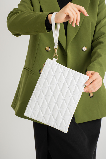 White Patterned Clutch Bag 25X19 cm
