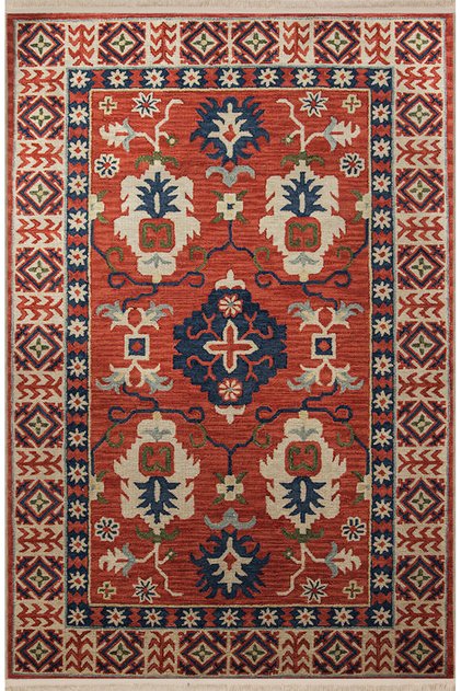 Orange Blue Themed Ethnic Floral Traditional Motif Patterned Vintage Decorative Carpet 2666