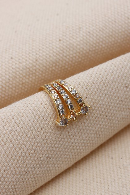 Şeritli Gold Renk Ear Cuff Kıkırdak Küpe