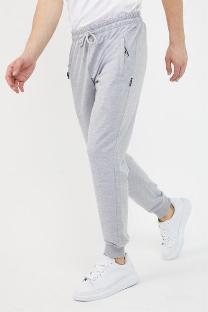 Gray Men's Ribbed Pocket Zipper Detailed Sweatpants