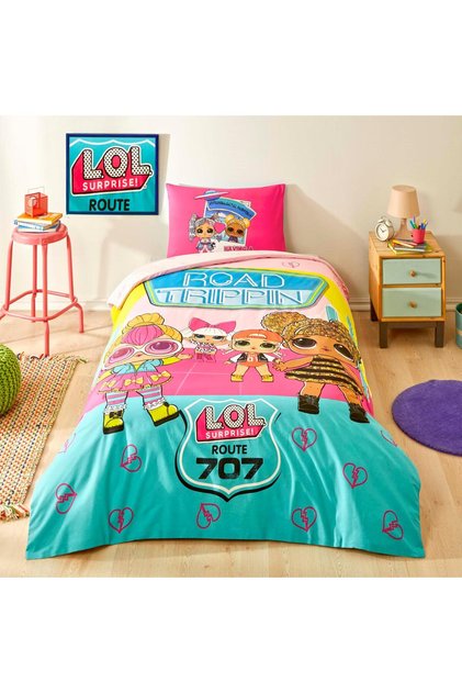 Licensed LOL Cute Cotton Duvet Cover Set with Elastic