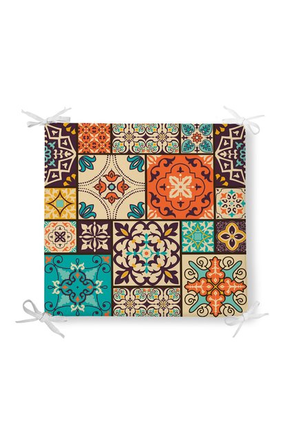 Ethnic Cream Three Large Square Pattern Designed Zippered Chair Cushion