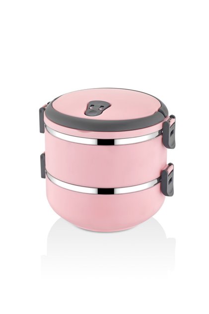 2 Katlı Sızdırmaz Yemek Termosu Sefer Tası Saklama Kabı Pudra Pembe 1,50 Litre