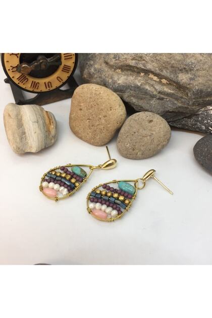 Handmade Natural Stone Wire Braided Ethnic Earrings