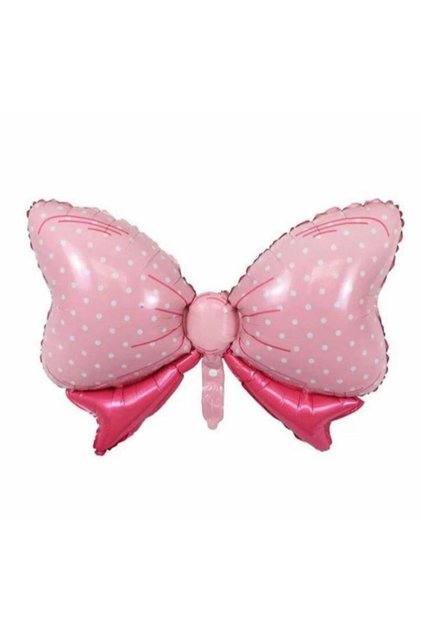 İstoç Pink and White Polka Dot Bow Foil Balloon