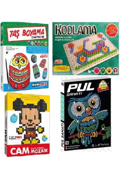 Coding: Algorithm Attention Development+ Glass Mosaic+flake Art+stone Painting Art Super Set of 4